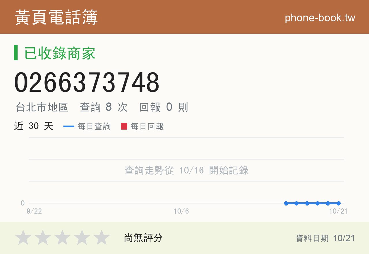 0266373748 評分卡：查詢 8 次、網友回報 0 則