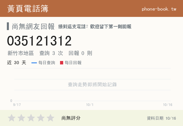 035121312 評分卡：查詢 3 次、網友回報 0 則