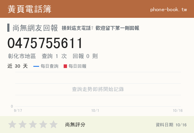 0475755611 評分卡：查詢 1 次、網友回報 0 則