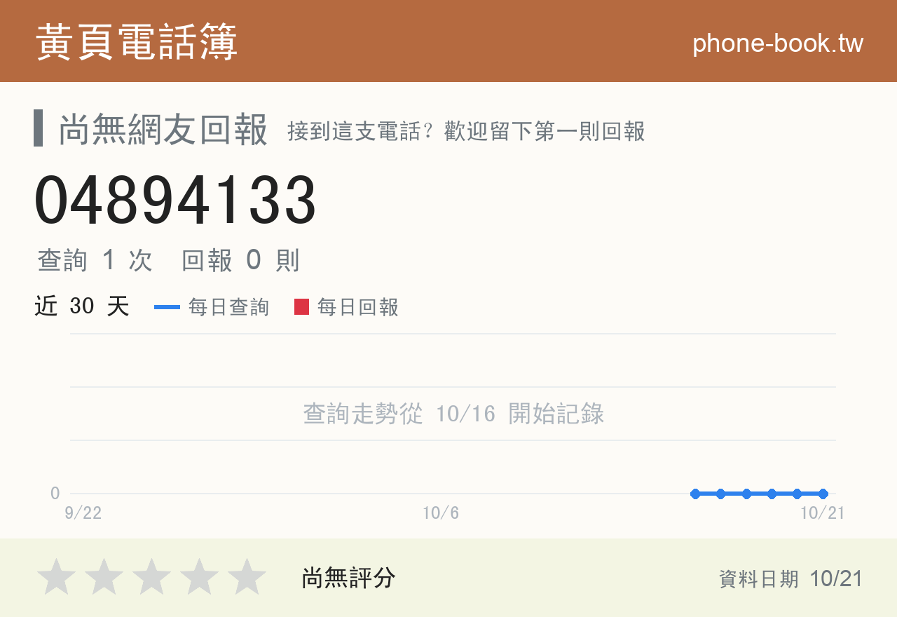 04894133 評分卡：查詢 1 次、網友回報 0 則